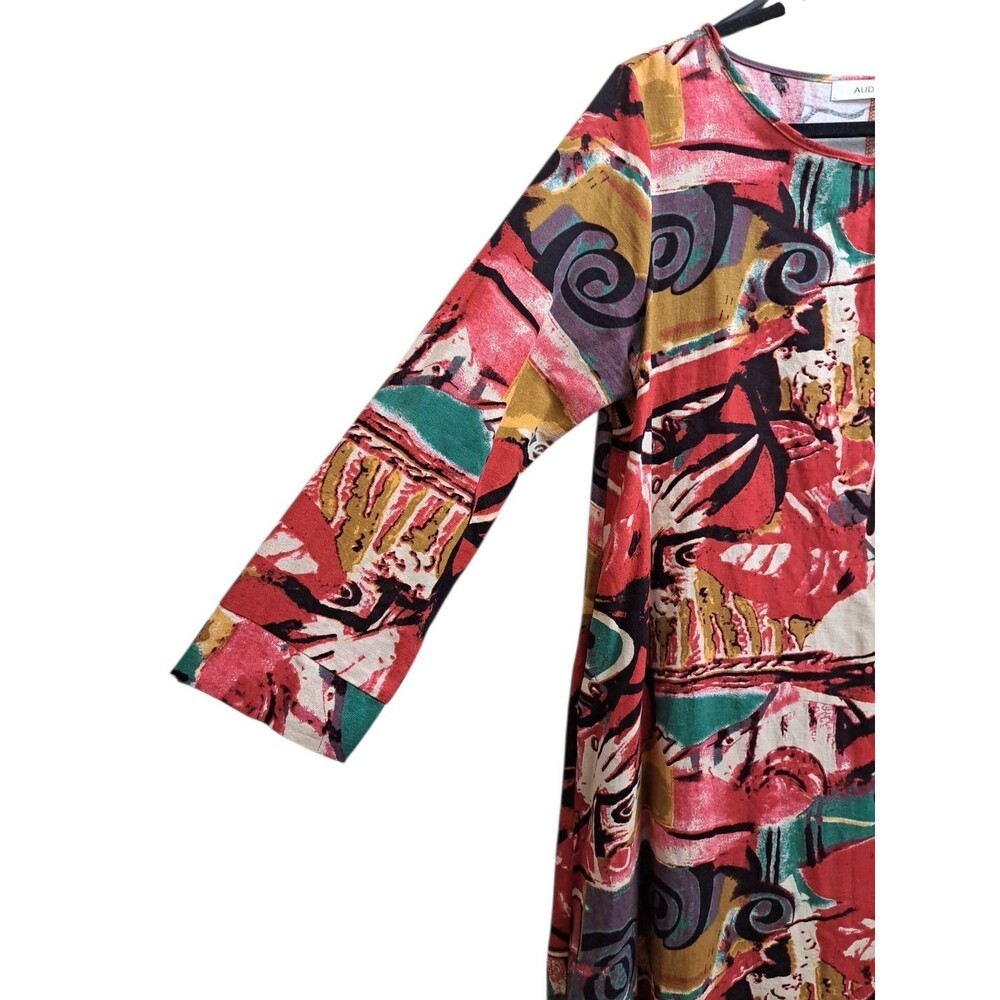 AUDATE Muumuu Maxi Dress Womens XL Kaftan Linen Cotton Artsy Abstract Geo Print - Picture 10 of 10